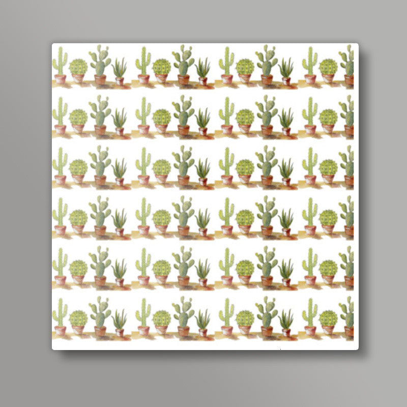 Potted Cactus Plant Rows Pattern Square Art Prints