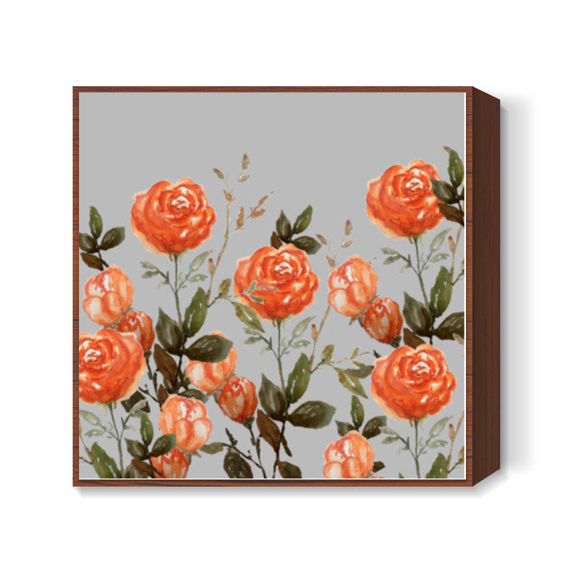 Orange Roses Floral Artwork Botanical  Square Art Prints