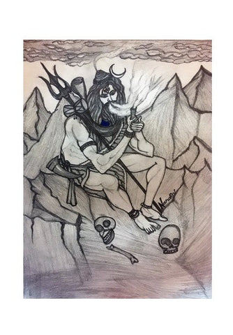 Shiva with Chillum on Mountains | Pencil Sketch | Wall Art
