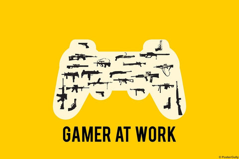 Wall Art, Gamer At Work Yellow, - PosterGully