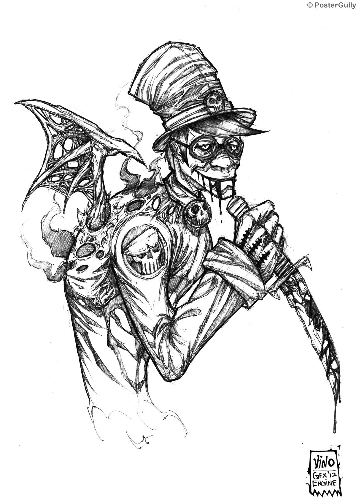 Wall Art, Mad Hatter Line Art, - PosterGully