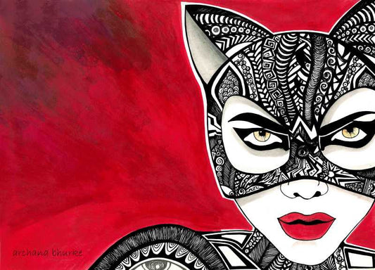 Wall Art, Abstract Cat woman Artwork