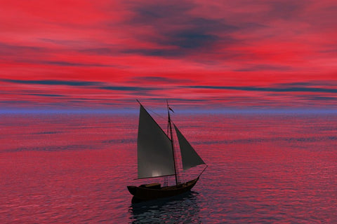 Wall Art, Boat Red Sky, - PosterGully