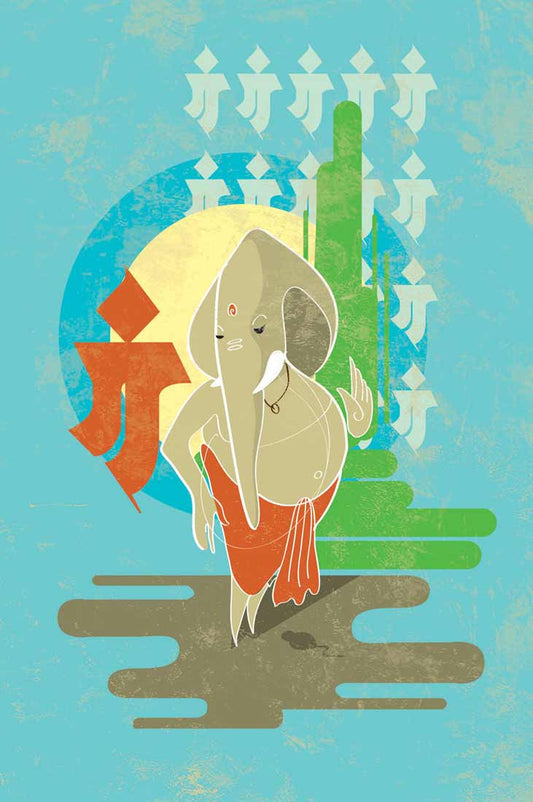 Seven Rays, Ganpati Blue Background, - PosterGully