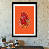 Rooster on fire Premium Italian Wooden Frames