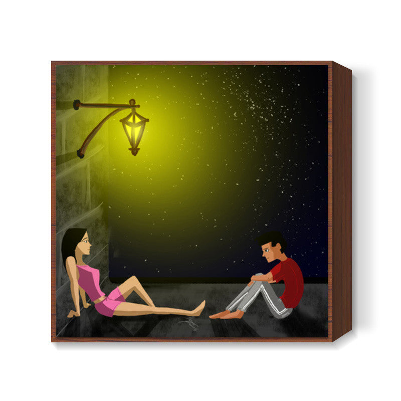 Terrace couple Square Art Prints