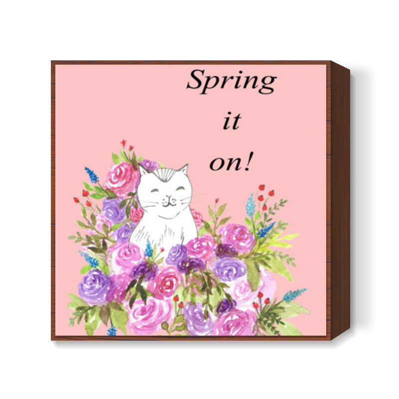 Cute Cat Sketch Floral Artwork Spring Illustration Kids Nursery Decor Square Art Prints