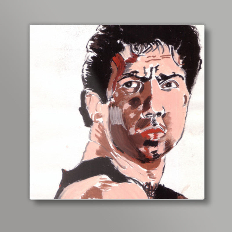Bollywood superstar Sunny Deol proves that a wounded man is a dangerous man Square Art Prints