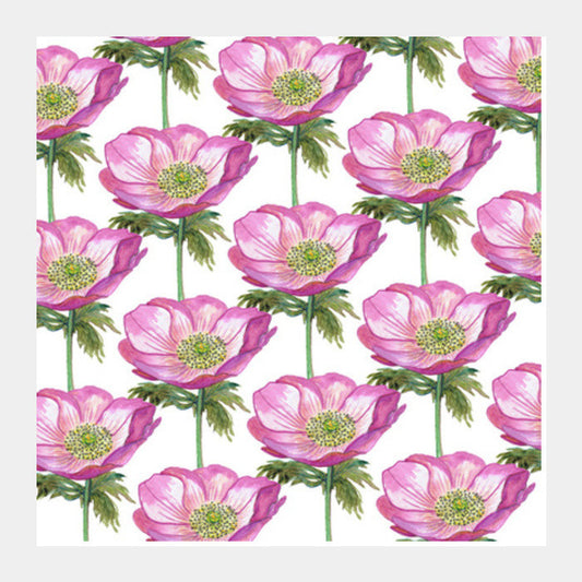 Pink Anemone Poppy Floral Pattern Botanical Background Illustration Square Art Prints PosterGully Specials