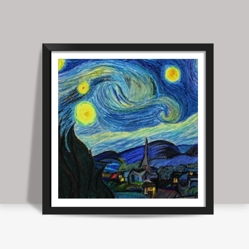 Starry Night (oil pastels) Square Art Prints
