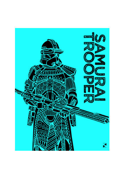 Samurai Trooper : Star Wars Inspired Original Art, Blue, Black, Pop Art, Trendy Graphic Art, Bold, Bright, Intricate Wall Art