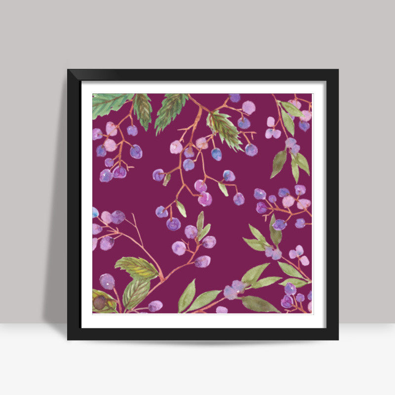 Watercolor Blue Berries Pattern Kitchen Backdrop Square Art Prints