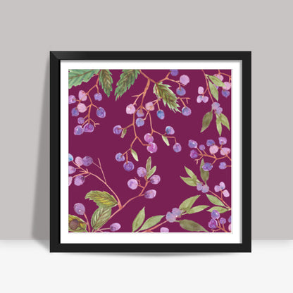 Watercolor Blue Berries Pattern Kitchen Backdrop Square Art Prints