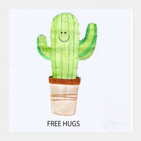 Square Art Prints, Cute cactus- Free hugs Square Art Prints