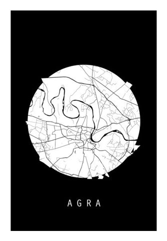 Agra Map, Black and White, India Map, World Map, Minimal Art, Poster, Wall Decor Wall Art
