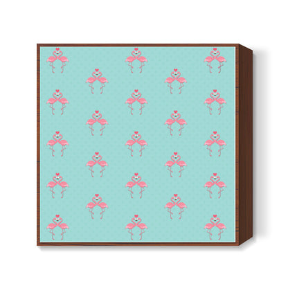 Blue - Dots with Flamingo  Square Art Prints