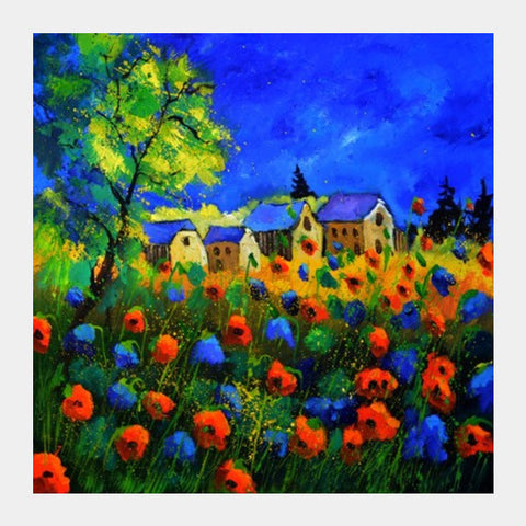 Red and blue poppies  Square Art Prints