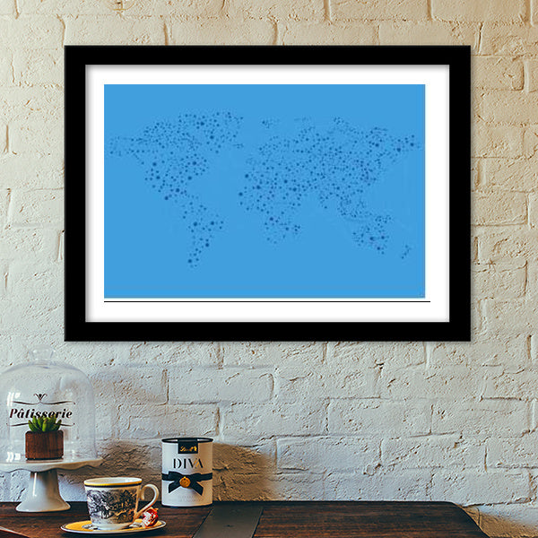 Blue Connected World Map Premium Italian Wooden Frames