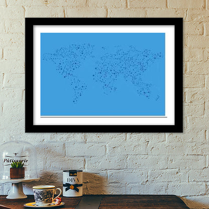 Blue Connected World Map Premium Italian Wooden Frames