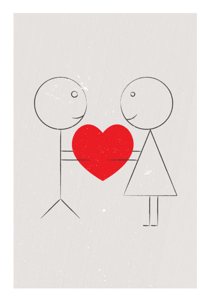 Stick Couple Sharing Heart Art PosterGully Specials