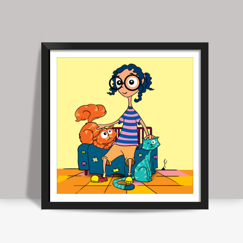 cat gal Square Art Prints