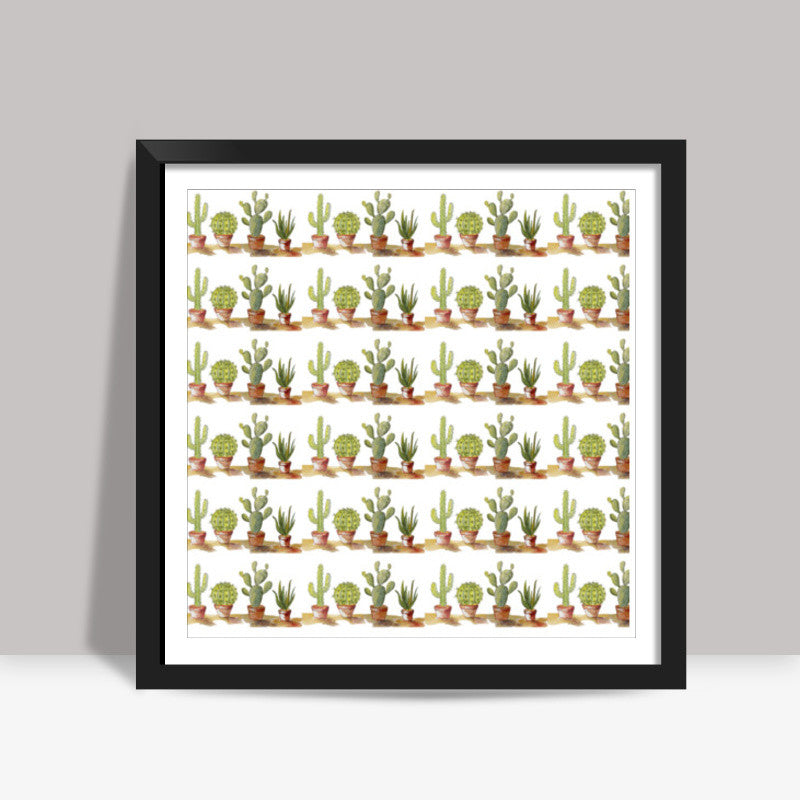 Potted Cactus Plant Rows Pattern Square Art Prints