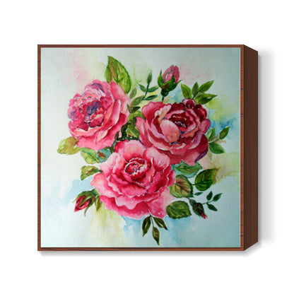 Blooming Pink Roses Square Art Print l Artist: Seema Hooda