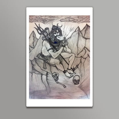 Shiva with Chillum on Mountains | Pencil Sketch | Wall Art