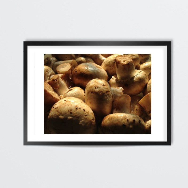 Fresh Button Mushrooms in beautiful winter sunlight Wall Art