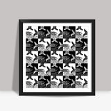 Black And White Tessellation Fish Pattern Square Art Prints