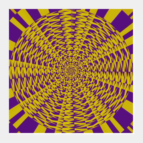 Abstract Yellow Violet Psychedelic Mandala Optical Art Background Square Art Prints