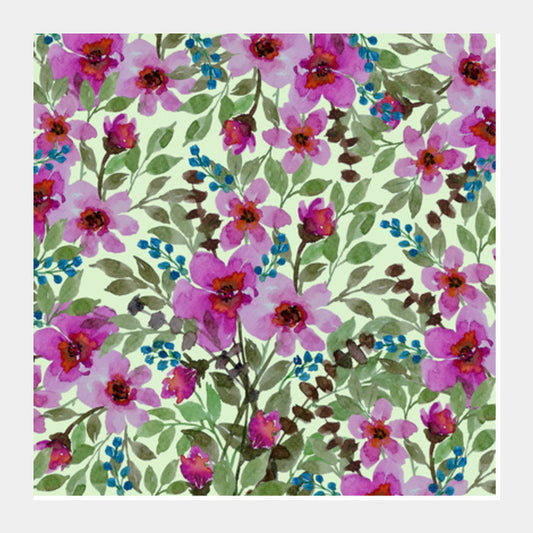 Hand Painted Pink Flowers Botanical Nature Pattern Square Art Prints