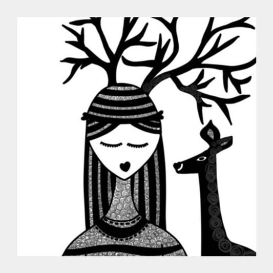 The Girl & the deer <3 Square Art Prints