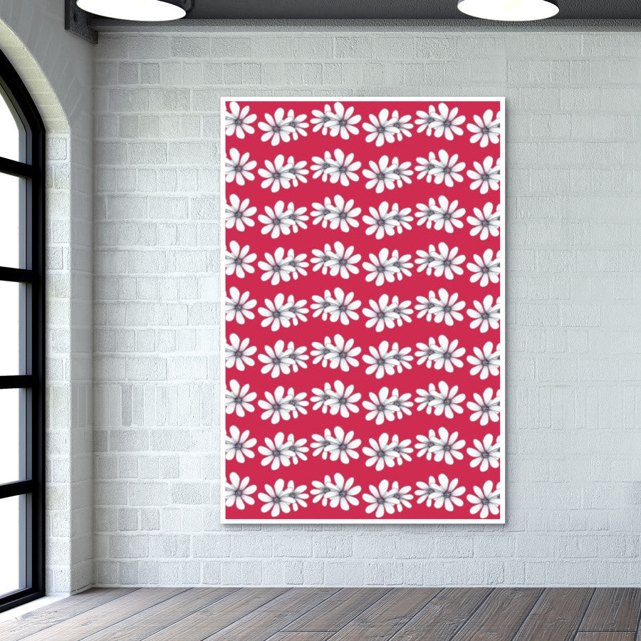 Vintage Retro White Daisies Floral Pattern Fashion Background Wall Art