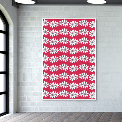 Vintage Retro White Daisies Floral Pattern Fashion Background Wall Art