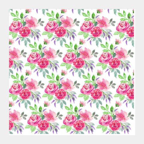 Romantic Pink Roses Painted Pattern Floral Decor Background Square Art Prints