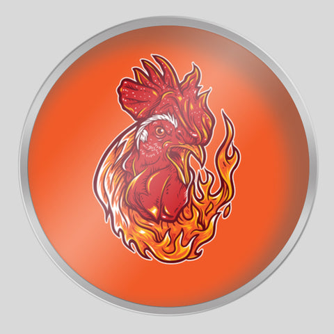 Rooster on fire Tin Can