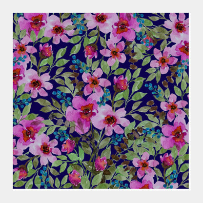 Beautiful Watercolor Spring Floral Navy Retro Background Pattern Square Art Prints