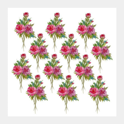 Square Art Prints, Watercolor Spring Floral Bouquet Pattern Square Art Prints