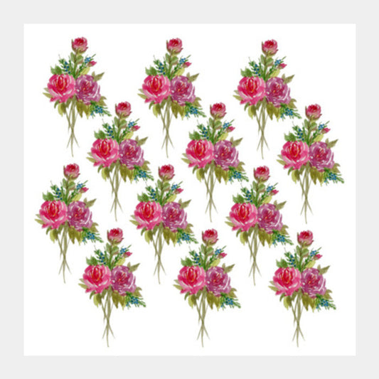 Square Art Prints, Watercolor Spring Floral Bouquet Pattern Square Art Prints