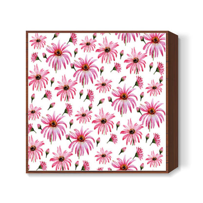 Pink Scattered Daisy Flowers Spring Floral Pattern Square Art Prints