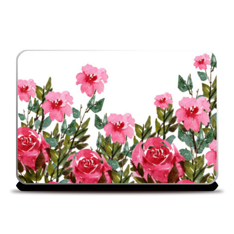 Laptop Skins, Pink Rose Flower Garden Watercolor Spring Floral Design Laptop Skins