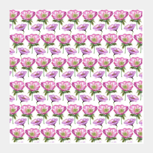 Stylish Romantic Pink Poppies Floral Spring Background Pattern Illustration Square Art Prints PosterGully Specials