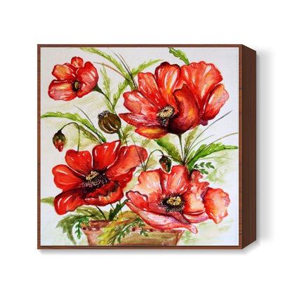 Red Flowers Watercolor Square Art Print l Artist: Seema Hooda