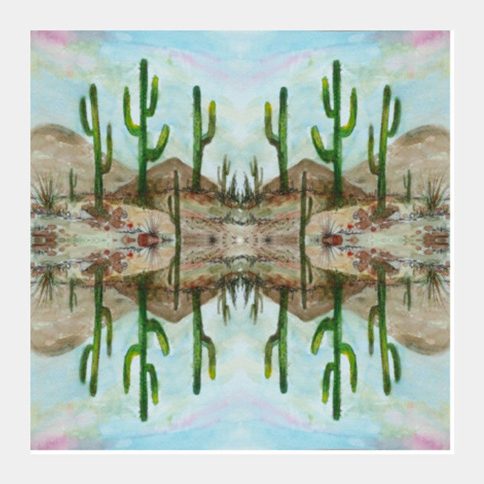 Green Cactus Watercolor Desert Painting Watercolor Botanical Art Illustration Square Art Prints