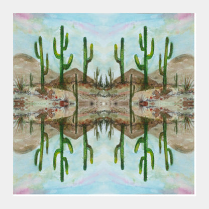 Green Cactus Watercolor Desert Painting Watercolor Botanical Art Illustration Square Art Prints