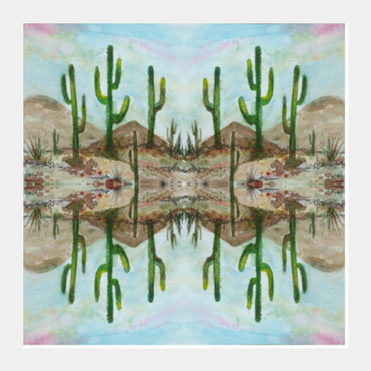 Green Cactus Watercolor Desert Painting Watercolor Botanical Art Illustration Square Art Prints