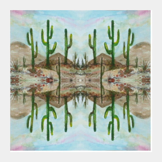 Green Cactus Watercolor Desert Painting Watercolor Botanical Art Illustration Square Art Prints