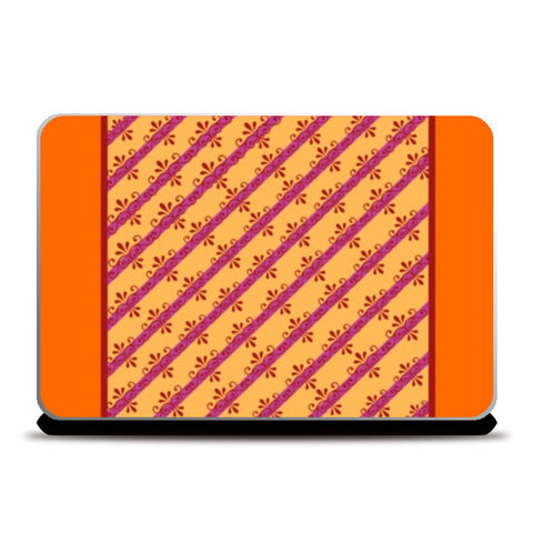 Laptop Skins, Diagonal Striped Floral Motif Pattern Orange  Laptop Skins