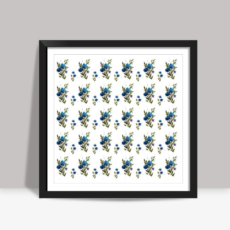 Painted Blue Floral Background Pattern Square Art Prints